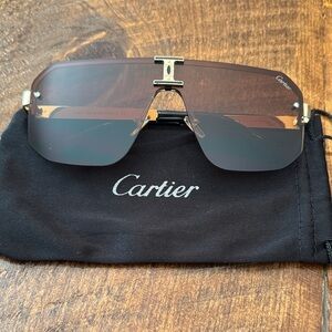Cartier Gold Frame Brown Shield Sunglasses